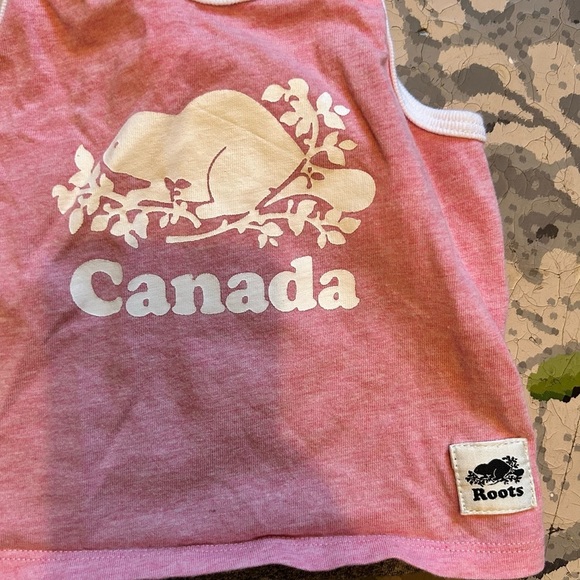 Roots 3/6m pink & grey with white beaver Canada logo tank top - Picture 2 of 4